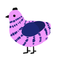 A lavender and navy chicken with a bar pattern