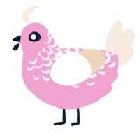 A pink and cream chicken with a half-lace pattern