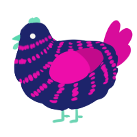 A navy and fuchsia chicken with a bar pattern