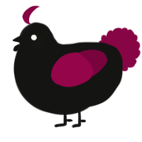A black and maroon chicken