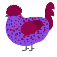 A blurple and maroon chicken with a speckle pattern