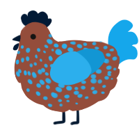 A russet and sky chicken with a speckle pattern