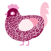 A maroon and rose chicken with a double-lace pattern
