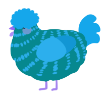 A teal and sky chicken with a bar pattern