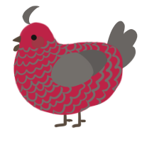 A crimson and grey chicken with a lace pattern