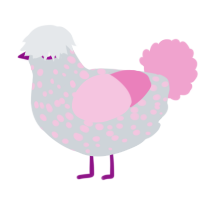 A mist and pink chicken with a speckle pattern
