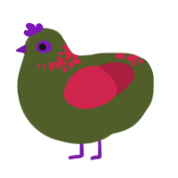 Ghub, a olive and crimson chicken with a neck-speckle pattern