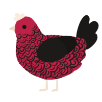 A crimson and sable chicken with a double-lace pattern
