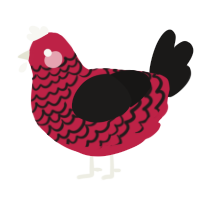 A crimson and sable chicken with a lace pattern