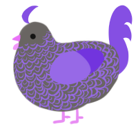 A grey and blurple chicken with a double-lace pattern