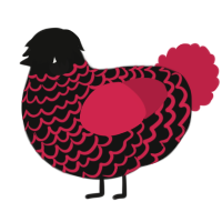 A black and crimson chicken with a lace pattern