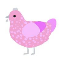 A pink and lavender chicken with a speckle pattern