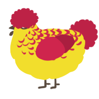 A yellow and crimson chicken with a half-lace pattern