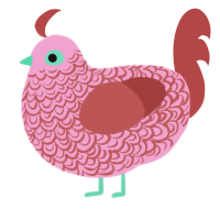 A pink and red chicken with a double-lace pattern
