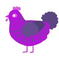 A amethyst and overcast chicken with a speckle pattern