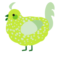 A lime and gluppy chicken with a speckle pattern