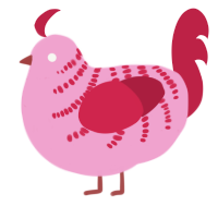 A pink and crimson chicken with a half-bar pattern