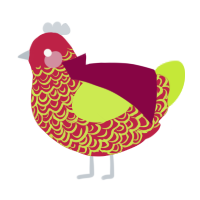 A crimson and lime chicken with a double-lace pattern