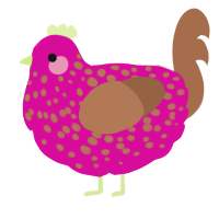 A fuchsia and brown chicken with a speckle pattern