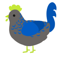 Mars, a grey and ultramarine chicken with a half-lace pattern