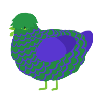 A viridian and indigo chicken with a lace pattern