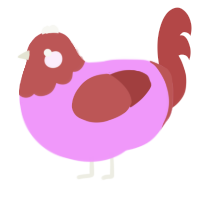 A lavender and red chicken with a head pattern
