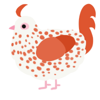 A white and vermilion chicken with a speckle pattern