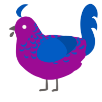 A plum and ultramarine chicken with a half-lace pattern