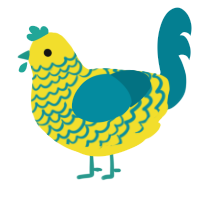 A yellow and sea chicken with a lace pattern
