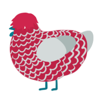 A crimson and silver chicken with a lace pattern