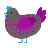 A grey and plum chicken with a speckle pattern