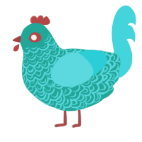 A turquoise and aqua chicken with a double-lace pattern