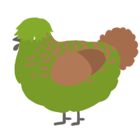 A chartreuse and brown chicken with a half-lace pattern