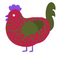 A crimson and olive chicken with a speckle pattern