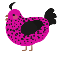 A fuchsia and sable chicken with a speckle pattern