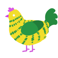 A yellow and viridian chicken with a bar pattern