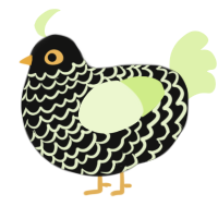 A black and apple chicken with a lace pattern