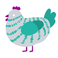 A mist and turquoise chicken with a bar pattern