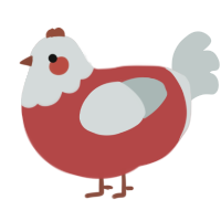 A red and silver chicken with a head pattern