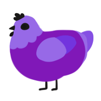 Uriah, a violet and blurple chicken with a head pattern