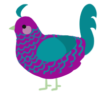 sigma boy junior, a plum and teal chicken with a lace pattern