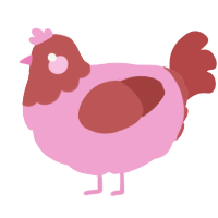 A pink and red chicken with a head pattern