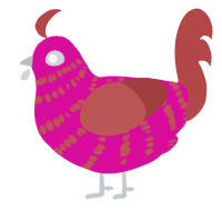 A fuchsia and red chicken with a bar pattern