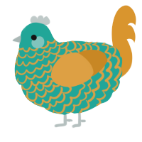 A turquoise and orange chicken with a lace pattern