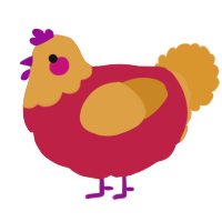 A crimson and orange chicken with a head pattern