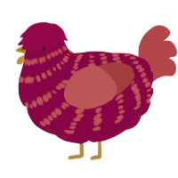 A maroon and red chicken with a bar pattern
