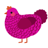 A fuchsia and maroon chicken with a lace pattern