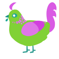Curie, a grass and orchid chicken with a neck-speckle pattern