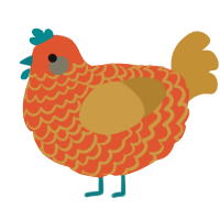 A vermilion and gold chicken with a lace pattern