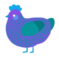 A blurple and teal chicken with a double-lace pattern
